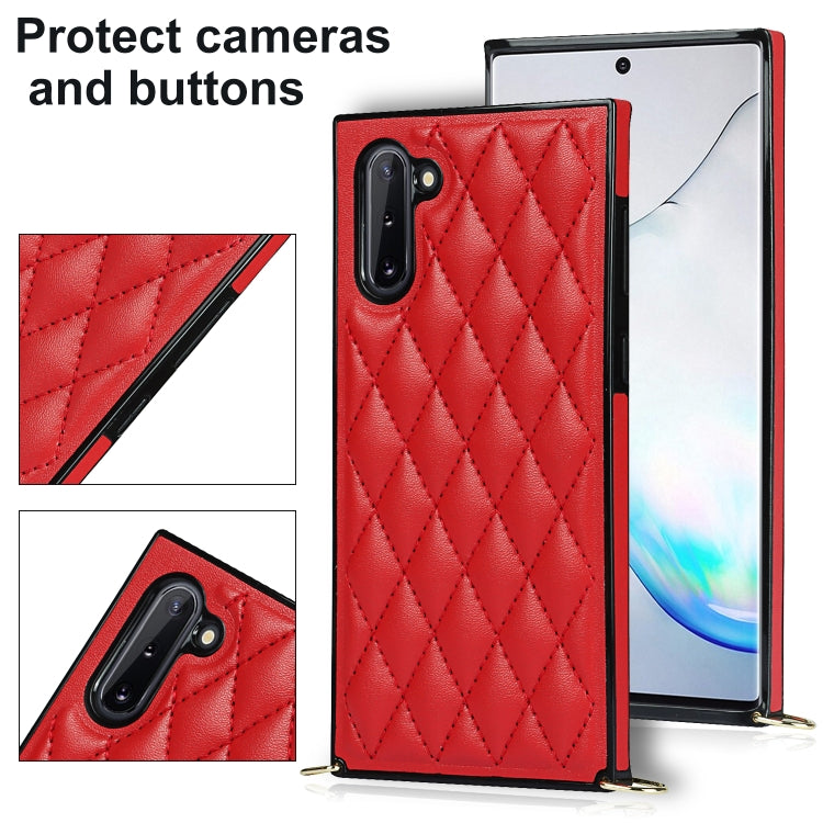 For Samsung Galaxy Note10 Elegant Rhombic Pattern Microfiber Leather +TPU Shockproof Case with Crossbody Strap Chain