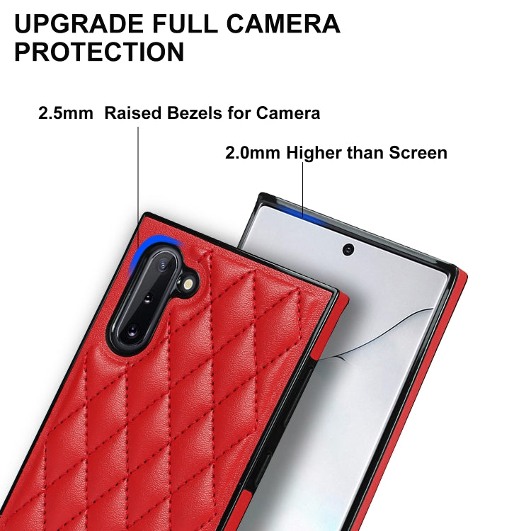 For Samsung Galaxy Note10 Elegant Rhombic Pattern Microfiber Leather +TPU Shockproof Case with Crossbody Strap Chain
