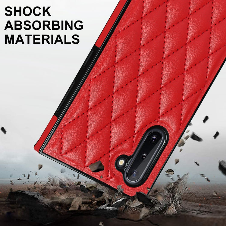 For Samsung Galaxy Note10 Elegant Rhombic Pattern Microfiber Leather +TPU Shockproof Case with Crossbody Strap Chain