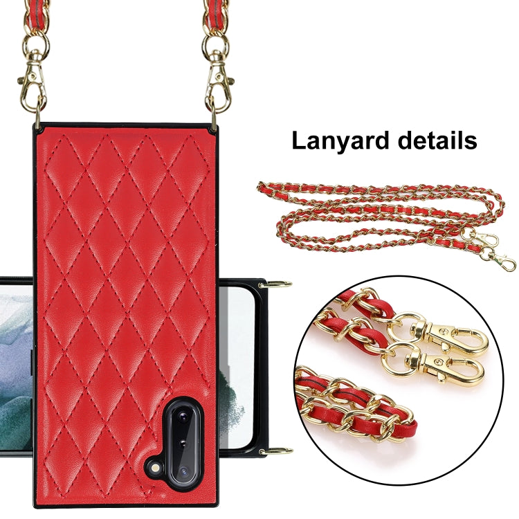 For Samsung Galaxy Note10 Elegant Rhombic Pattern Microfiber Leather +TPU Shockproof Case with Crossbody Strap Chain