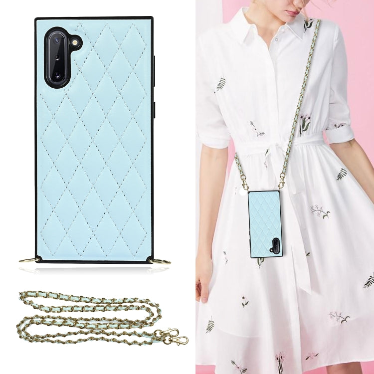 For Samsung Galaxy Note10 Elegant Rhombic Pattern Microfiber Leather +TPU Shockproof Case with Crossbody Strap Chain