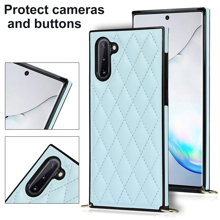 For Samsung Galaxy Note10 Elegant Rhombic Pattern Microfiber Leather +TPU Shockproof Case with Crossbody Strap Chain