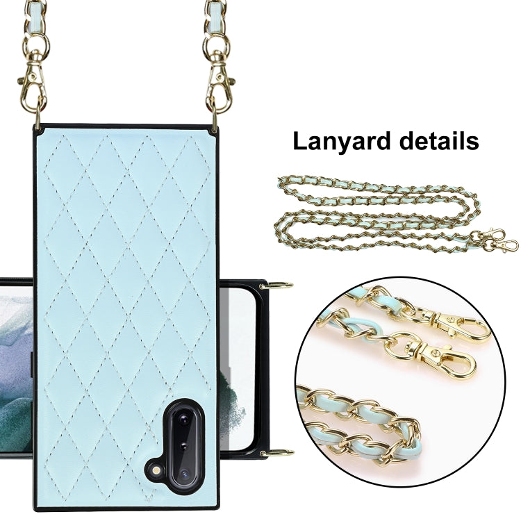 For Samsung Galaxy Note10 Elegant Rhombic Pattern Microfiber Leather +TPU Shockproof Case with Crossbody Strap Chain
