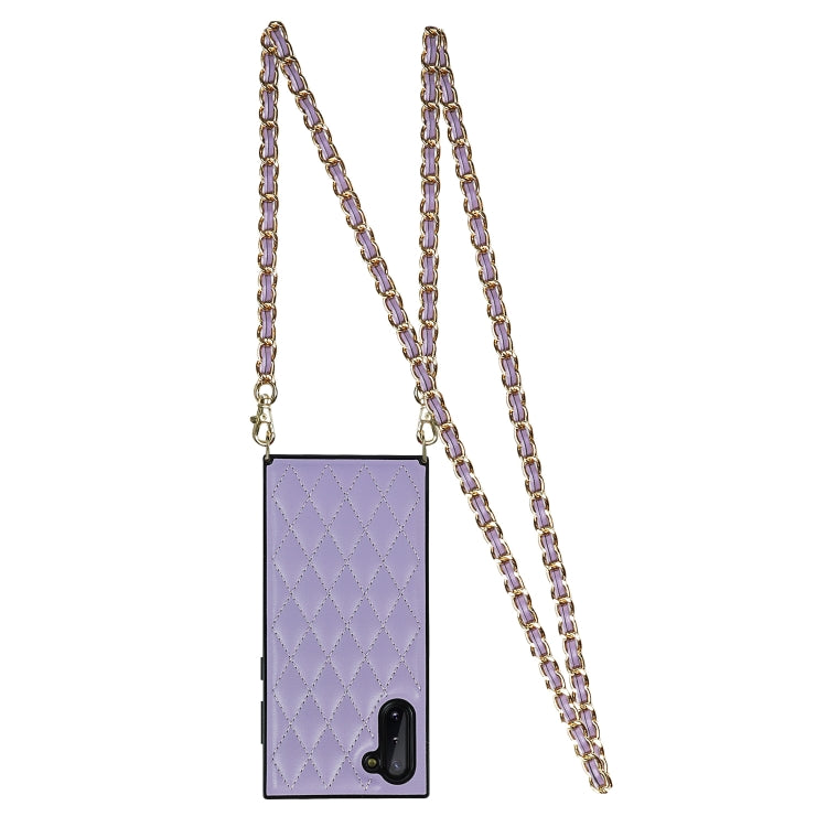 For Samsung Galaxy Note10 Elegant Rhombic Pattern Microfiber Leather +TPU Shockproof Case with Crossbody Strap Chain