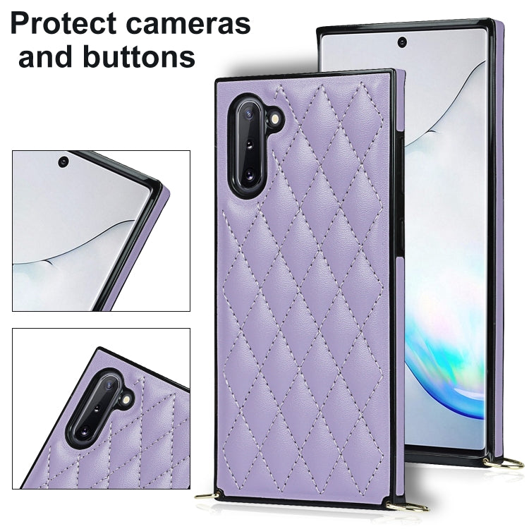 For Samsung Galaxy Note10 Elegant Rhombic Pattern Microfiber Leather +TPU Shockproof Case with Crossbody Strap Chain