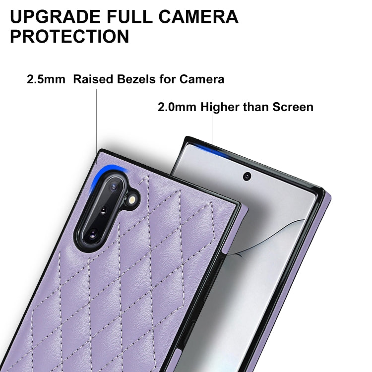 For Samsung Galaxy Note10 Elegant Rhombic Pattern Microfiber Leather +TPU Shockproof Case with Crossbody Strap Chain