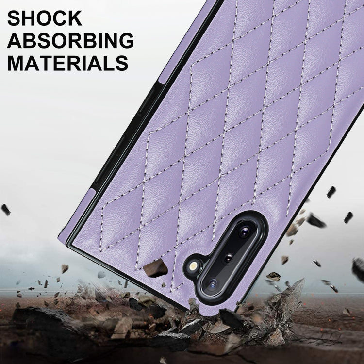 For Samsung Galaxy Note10 Elegant Rhombic Pattern Microfiber Leather +TPU Shockproof Case with Crossbody Strap Chain