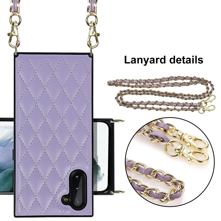 For Samsung Galaxy Note10 Elegant Rhombic Pattern Microfiber Leather +TPU Shockproof Case with Crossbody Strap Chain