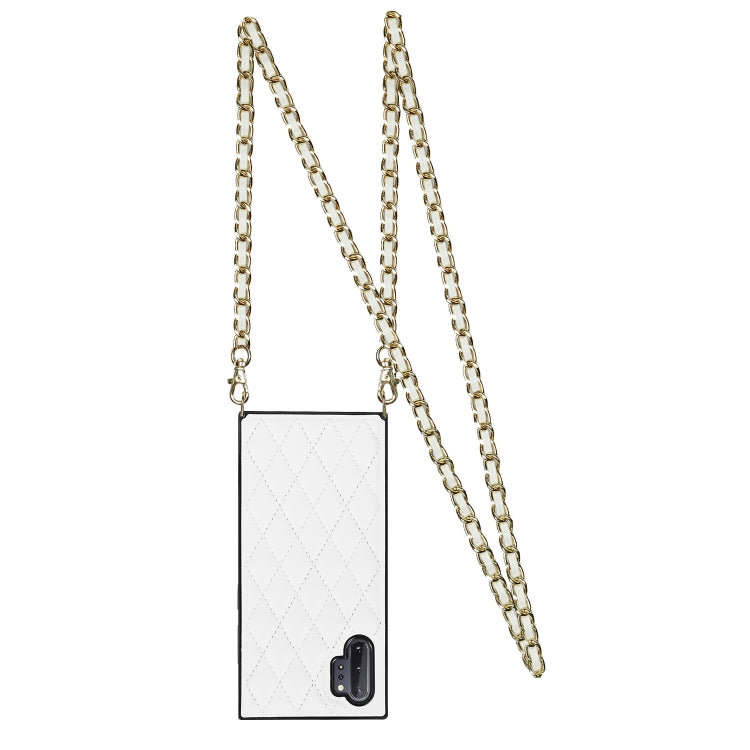 For Samsung Galaxy Note10+ Elegant Rhombic Pattern Microfiber Leather +TPU Shockproof Case with Crossbody Strap Chain
