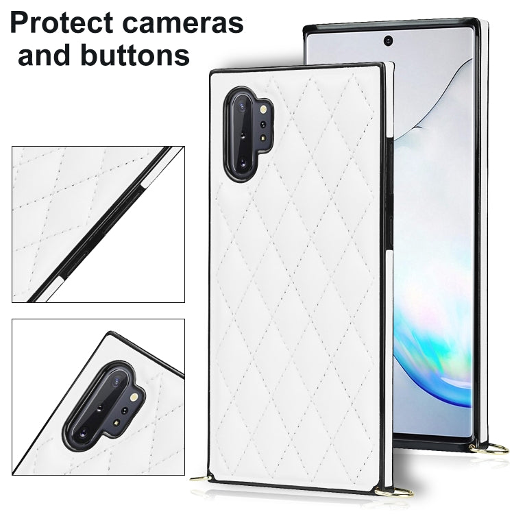 For Samsung Galaxy Note10+ Elegant Rhombic Pattern Microfiber Leather +TPU Shockproof Case with Crossbody Strap Chain