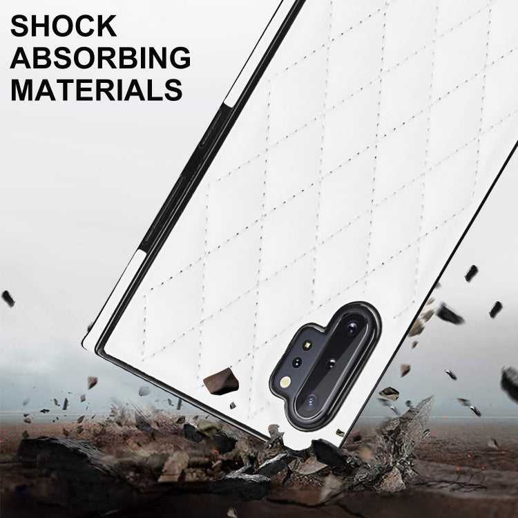 For Samsung Galaxy Note10+ Elegant Rhombic Pattern Microfiber Leather +TPU Shockproof Case with Crossbody Strap Chain