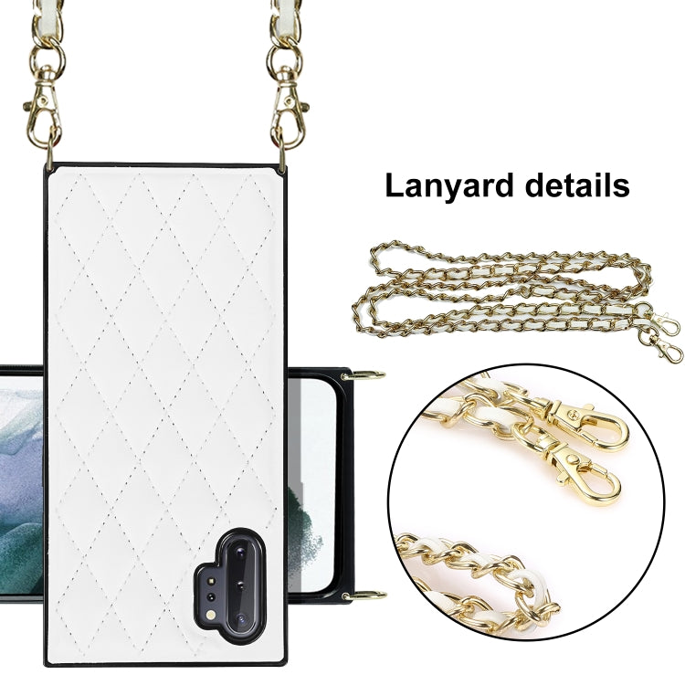 For Samsung Galaxy Note10+ Elegant Rhombic Pattern Microfiber Leather +TPU Shockproof Case with Crossbody Strap Chain