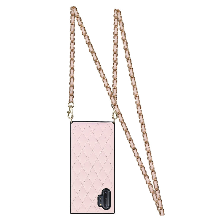 For Samsung Galaxy Note10+ Elegant Rhombic Pattern Microfiber Leather +TPU Shockproof Case with Crossbody Strap Chain