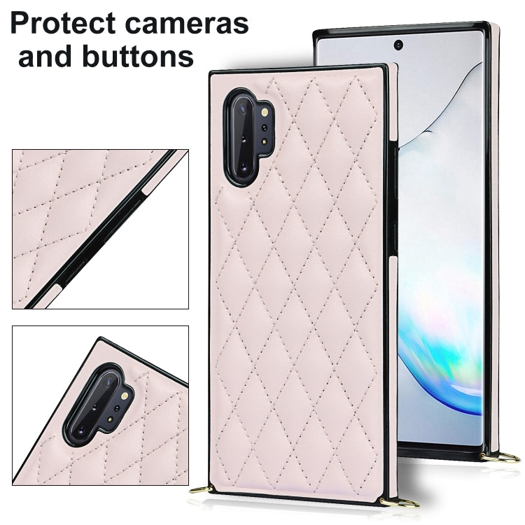 For Samsung Galaxy Note10+ Elegant Rhombic Pattern Microfiber Leather +TPU Shockproof Case with Crossbody Strap Chain
