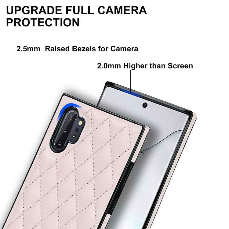 For Samsung Galaxy Note10+ Elegant Rhombic Pattern Microfiber Leather +TPU Shockproof Case with Crossbody Strap Chain