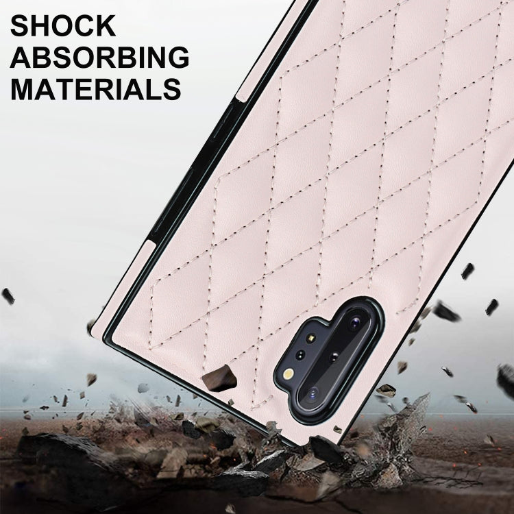 For Samsung Galaxy Note10+ Elegant Rhombic Pattern Microfiber Leather +TPU Shockproof Case with Crossbody Strap Chain