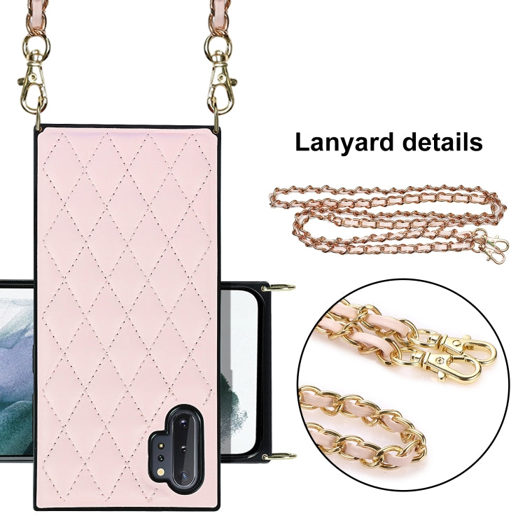 For Samsung Galaxy Note10+ Elegant Rhombic Pattern Microfiber Leather +TPU Shockproof Case with Crossbody Strap Chain