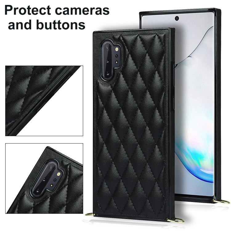 For Samsung Galaxy Note10+ Elegant Rhombic Pattern Microfiber Leather +TPU Shockproof Case with Crossbody Strap Chain