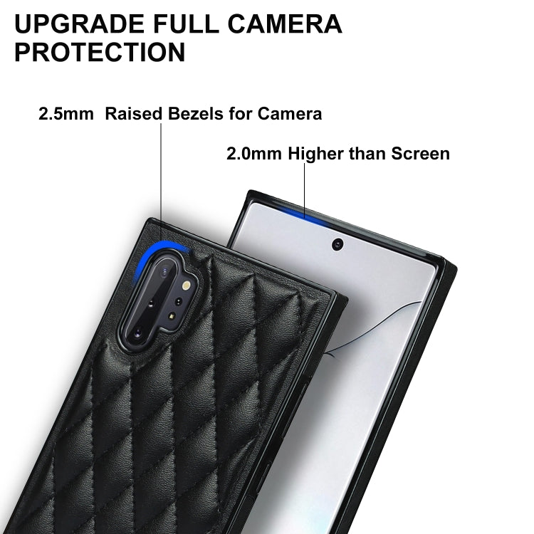 For Samsung Galaxy Note10+ Elegant Rhombic Pattern Microfiber Leather +TPU Shockproof Case with Crossbody Strap Chain