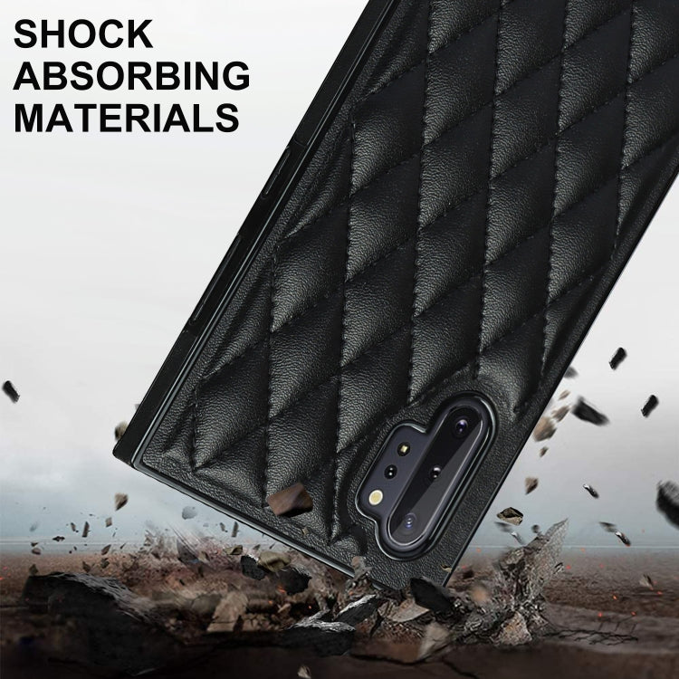 For Samsung Galaxy Note10+ Elegant Rhombic Pattern Microfiber Leather +TPU Shockproof Case with Crossbody Strap Chain