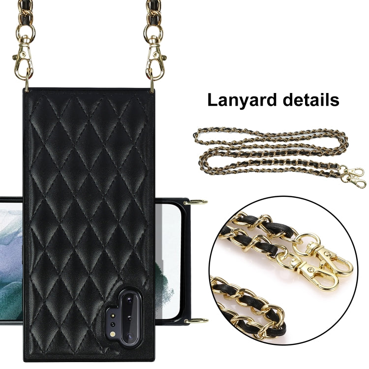 For Samsung Galaxy Note10+ Elegant Rhombic Pattern Microfiber Leather +TPU Shockproof Case with Crossbody Strap Chain
