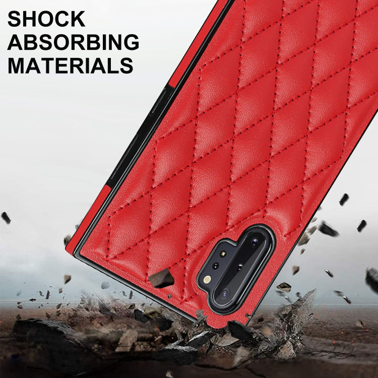 For Samsung Galaxy Note10+ Elegant Rhombic Pattern Microfiber Leather +TPU Shockproof Case with Crossbody Strap Chain