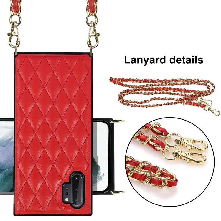 For Samsung Galaxy Note10+ Elegant Rhombic Pattern Microfiber Leather +TPU Shockproof Case with Crossbody Strap Chain