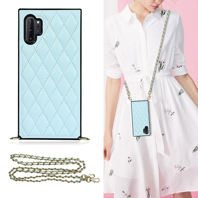 For Samsung Galaxy Note10+ Elegant Rhombic Pattern Microfiber Leather +TPU Shockproof Case with Crossbody Strap Chain