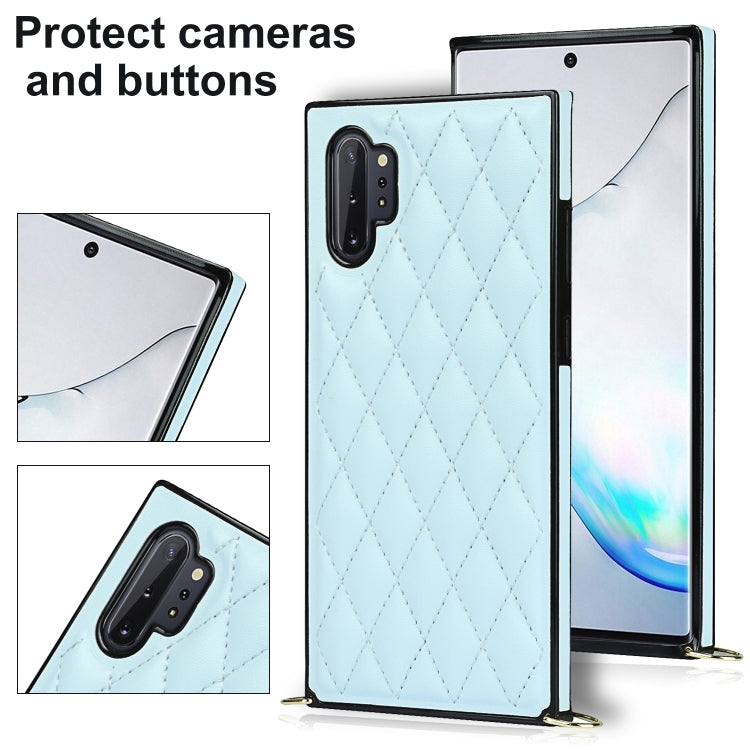 For Samsung Galaxy Note10+ Elegant Rhombic Pattern Microfiber Leather +TPU Shockproof Case with Crossbody Strap Chain