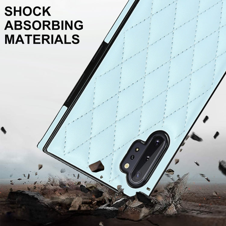 For Samsung Galaxy Note10+ Elegant Rhombic Pattern Microfiber Leather +TPU Shockproof Case with Crossbody Strap Chain