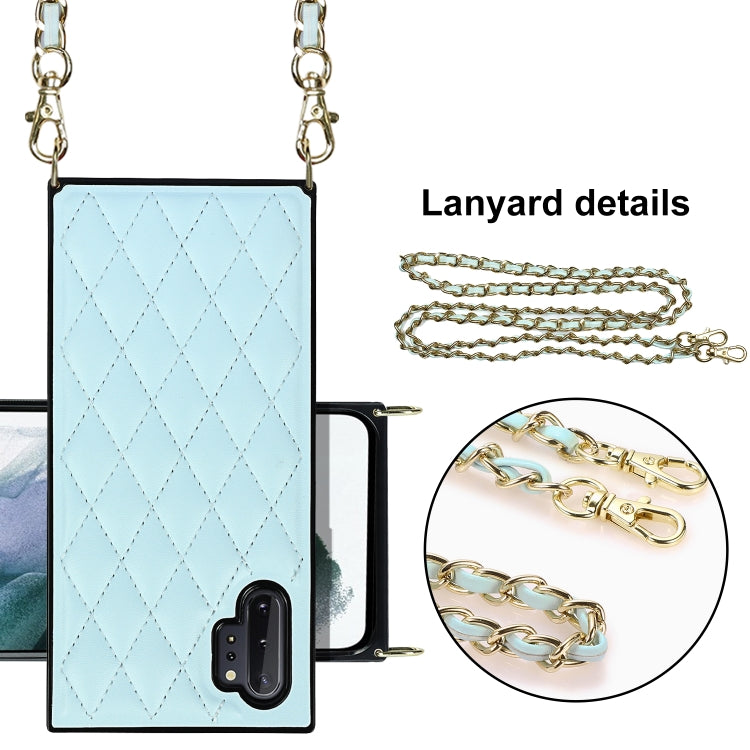 For Samsung Galaxy Note10+ Elegant Rhombic Pattern Microfiber Leather +TPU Shockproof Case with Crossbody Strap Chain