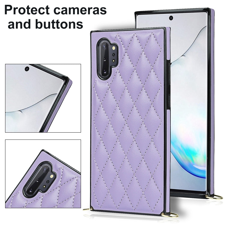For Samsung Galaxy Note10+ Elegant Rhombic Pattern Microfiber Leather +TPU Shockproof Case with Crossbody Strap Chain