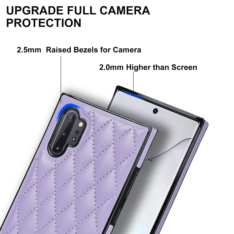 For Samsung Galaxy Note10+ Elegant Rhombic Pattern Microfiber Leather +TPU Shockproof Case with Crossbody Strap Chain