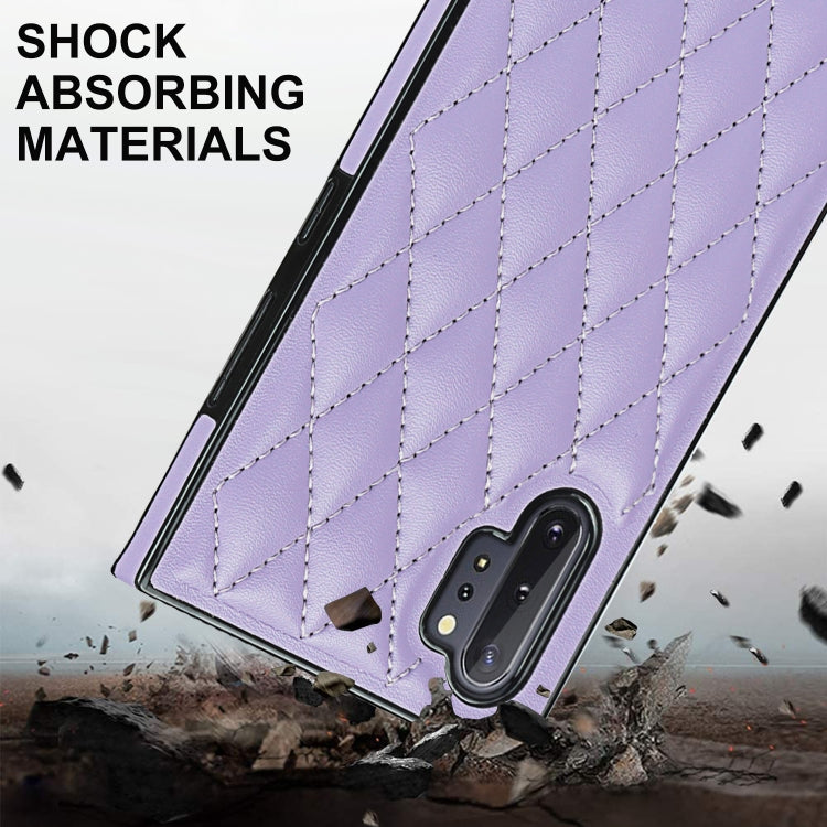 For Samsung Galaxy Note10+ Elegant Rhombic Pattern Microfiber Leather +TPU Shockproof Case with Crossbody Strap Chain