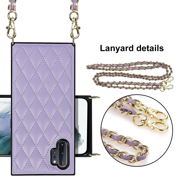 For Samsung Galaxy Note10+ Elegant Rhombic Pattern Microfiber Leather +TPU Shockproof Case with Crossbody Strap Chain
