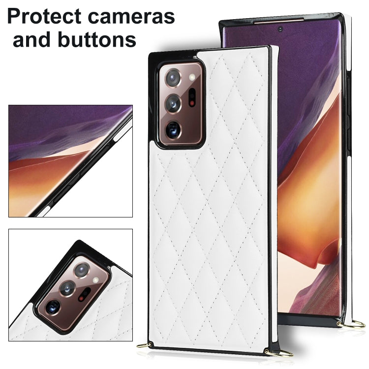 For Samsung Galaxy Note20 Ultra Elegant Rhombic Pattern Microfiber Leather +TPU Shockproof Case with Crossbody Strap Chain