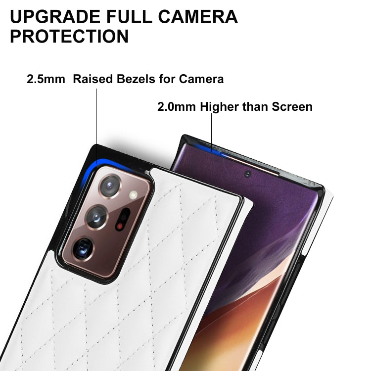 For Samsung Galaxy Note20 Ultra Elegant Rhombic Pattern Microfiber Leather +TPU Shockproof Case with Crossbody Strap Chain