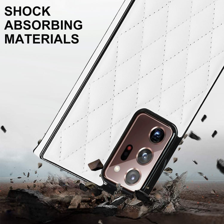 For Samsung Galaxy Note20 Ultra Elegant Rhombic Pattern Microfiber Leather +TPU Shockproof Case with Crossbody Strap Chain