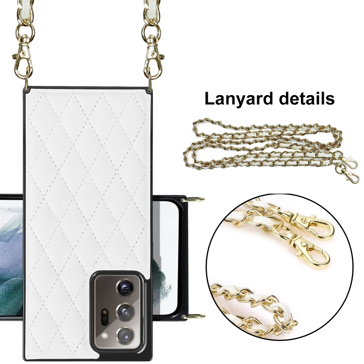 For Samsung Galaxy Note20 Ultra Elegant Rhombic Pattern Microfiber Leather +TPU Shockproof Case with Crossbody Strap Chain