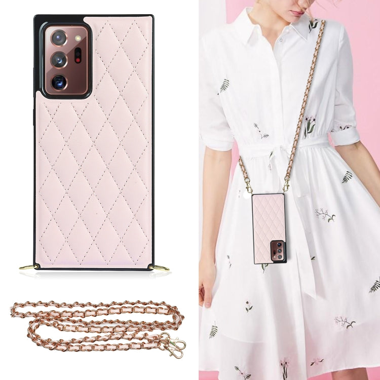 For Samsung Galaxy Note20 Ultra Elegant Rhombic Pattern Microfiber Leather +TPU Shockproof Case with Crossbody Strap Chain