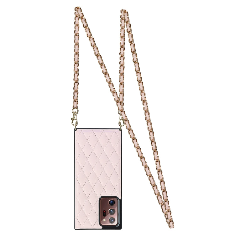 For Samsung Galaxy Note20 Ultra Elegant Rhombic Pattern Microfiber Leather +TPU Shockproof Case with Crossbody Strap Chain