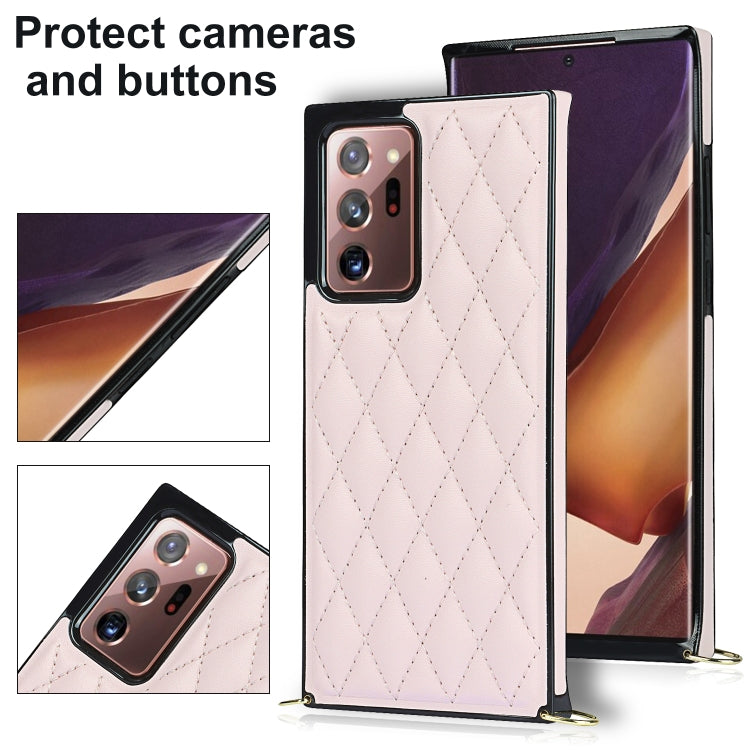 For Samsung Galaxy Note20 Ultra Elegant Rhombic Pattern Microfiber Leather +TPU Shockproof Case with Crossbody Strap Chain