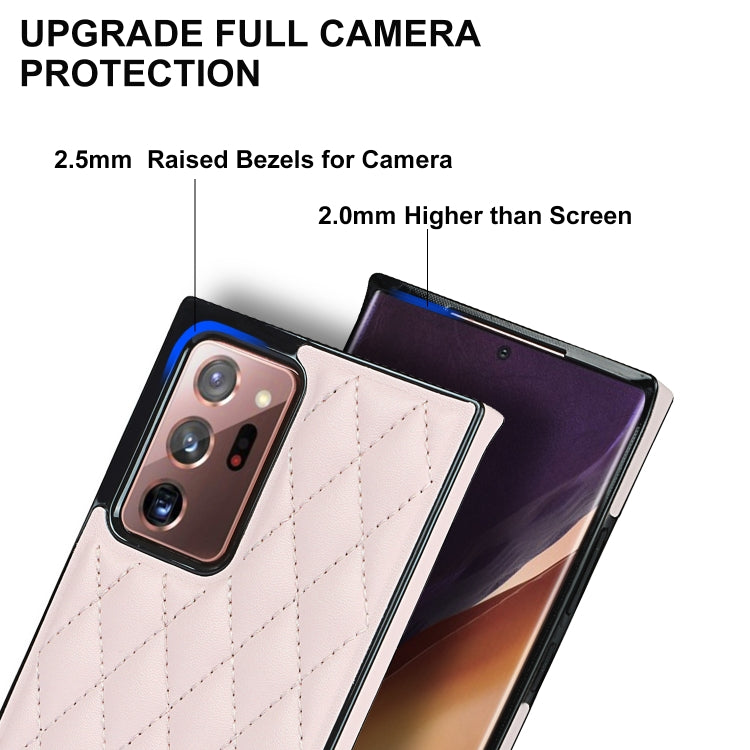 For Samsung Galaxy Note20 Ultra Elegant Rhombic Pattern Microfiber Leather +TPU Shockproof Case with Crossbody Strap Chain