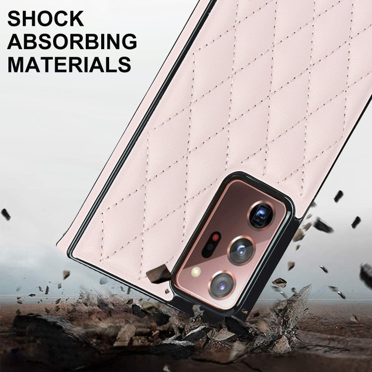 For Samsung Galaxy Note20 Ultra Elegant Rhombic Pattern Microfiber Leather +TPU Shockproof Case with Crossbody Strap Chain