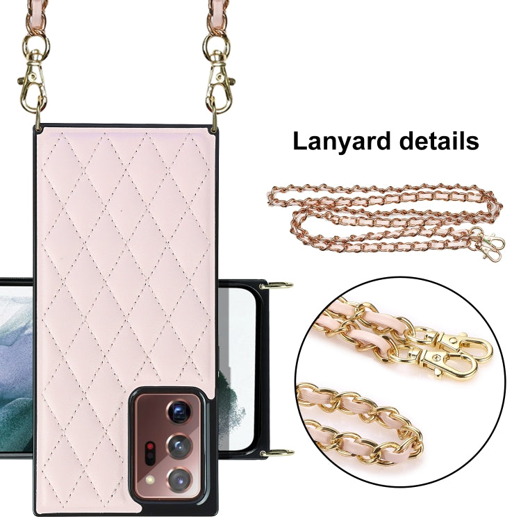 For Samsung Galaxy Note20 Ultra Elegant Rhombic Pattern Microfiber Leather +TPU Shockproof Case with Crossbody Strap Chain