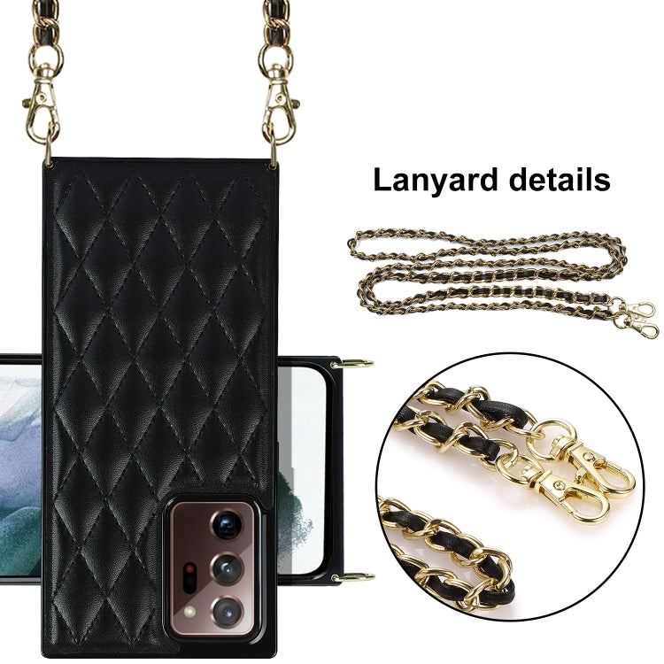For Samsung Galaxy Note20 Ultra Elegant Rhombic Pattern Microfiber Leather +TPU Shockproof Case with Crossbody Strap Chain