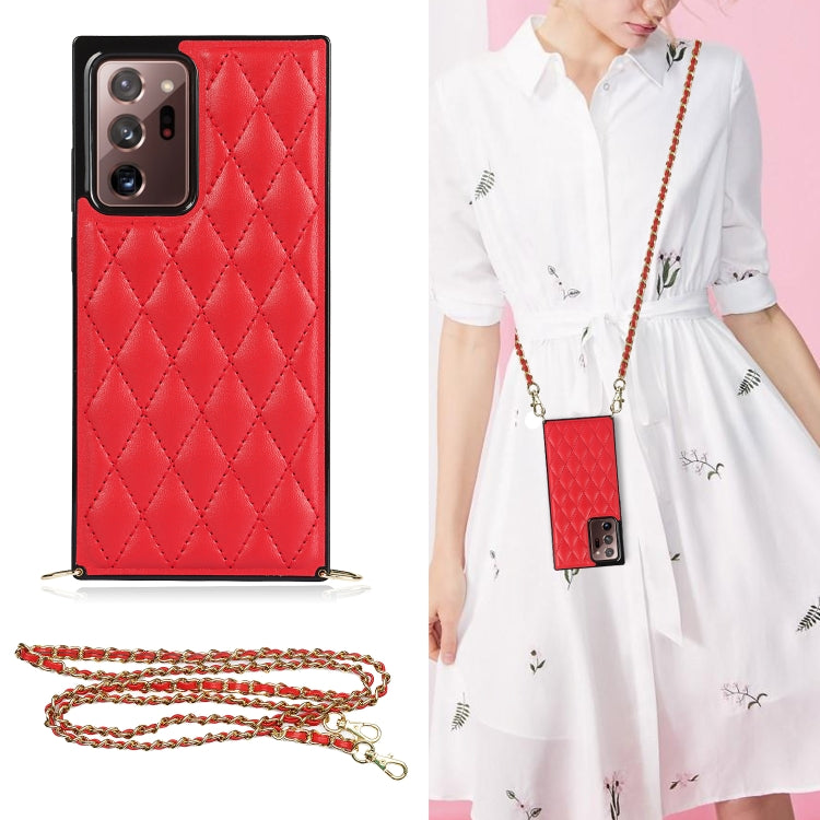 For Samsung Galaxy Note20 Ultra Elegant Rhombic Pattern Microfiber Leather +TPU Shockproof Case with Crossbody Strap Chain