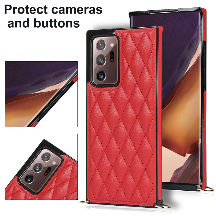 For Samsung Galaxy Note20 Ultra Elegant Rhombic Pattern Microfiber Leather +TPU Shockproof Case with Crossbody Strap Chain