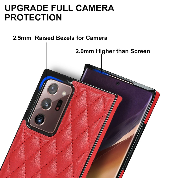 For Samsung Galaxy Note20 Ultra Elegant Rhombic Pattern Microfiber Leather +TPU Shockproof Case with Crossbody Strap Chain