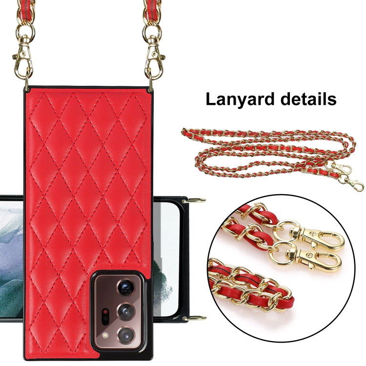 For Samsung Galaxy Note20 Ultra Elegant Rhombic Pattern Microfiber Leather +TPU Shockproof Case with Crossbody Strap Chain